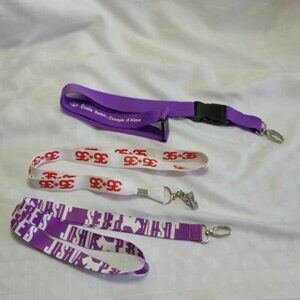 Three identification straps or cords, including one by Joshua Perets